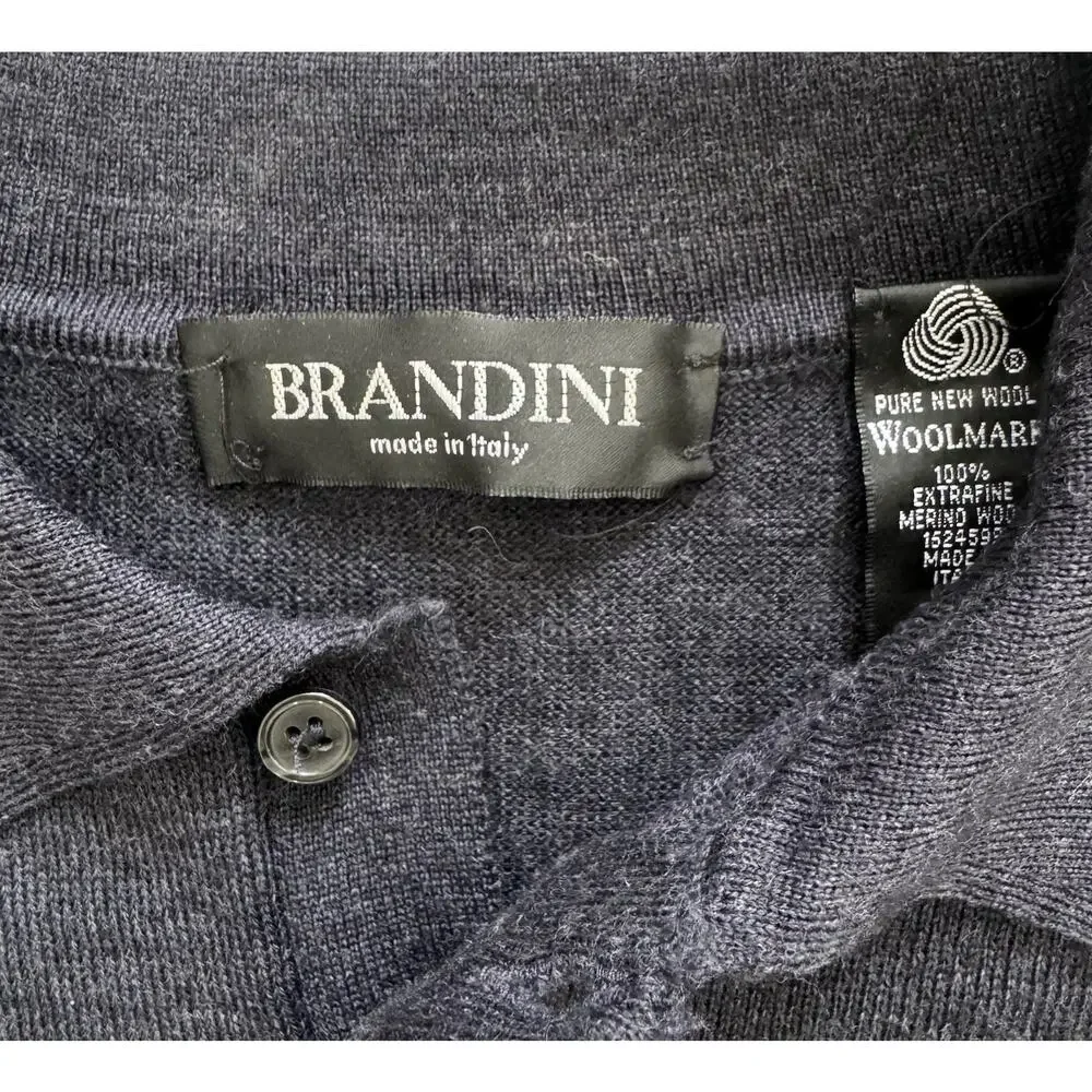Brandini Italy Mens 100% Merino Wool Mens Polo Sweater L Preppy Classic